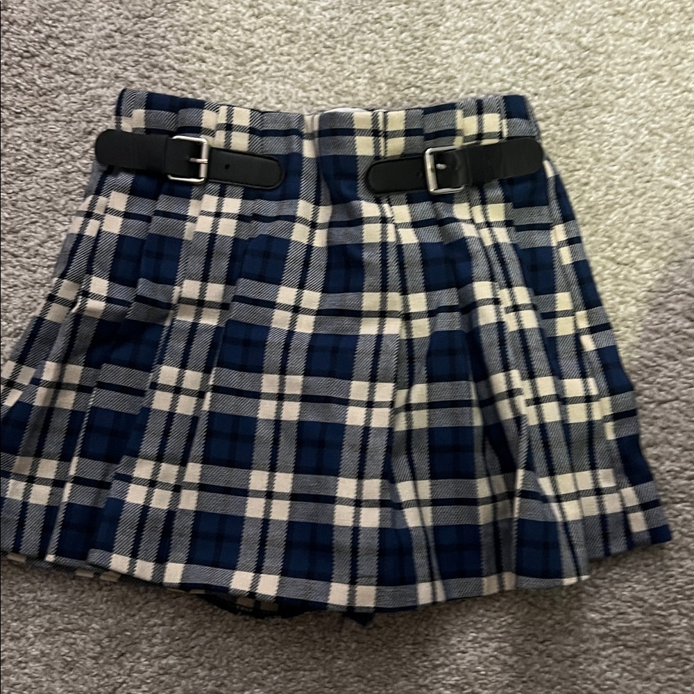 Zara Navy and Cream Plaid Skirt